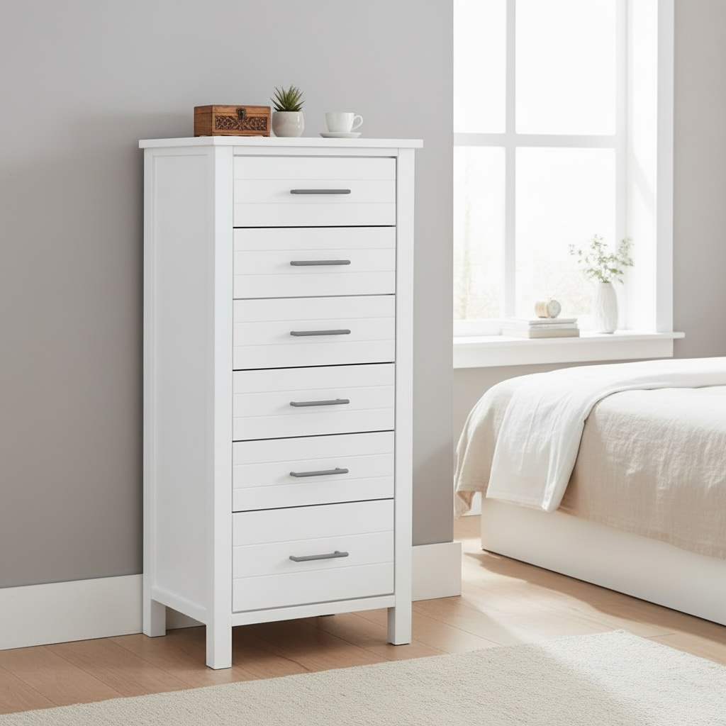 Walton 6-Drawer Slimboy, White