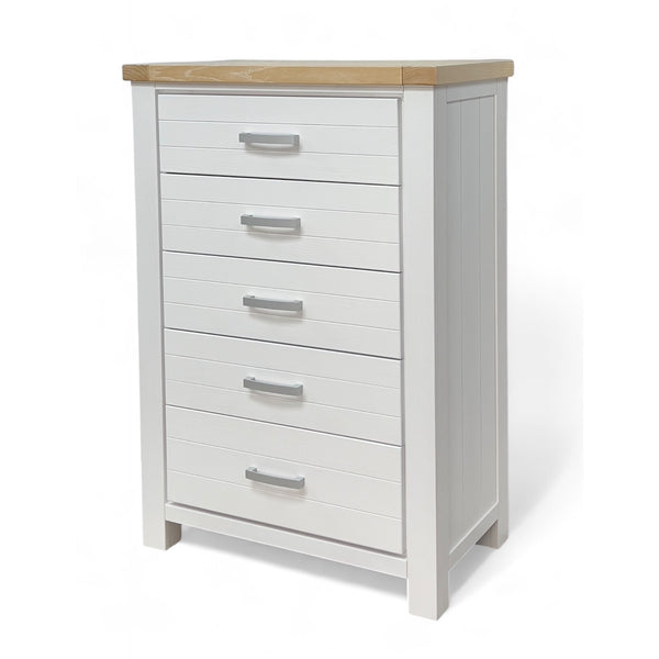 Sicily 5-Drawer Solid Wood White Tallboy / Chest — ETA 25/5/2025