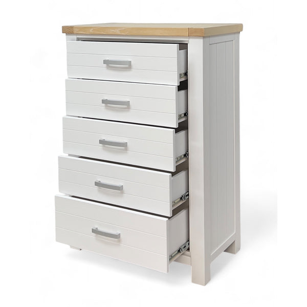 Sicily 5-Drawer Solid Wood White Tallboy / Chest — ETA 25/5/2025