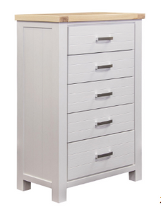Sicily 5-Drawer Solid Wood White Tallboy / Chest — ETA 25/5/2025