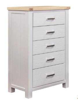 Sicily 5-Drawer Solid Wood White Tallboy / Chest — ETA 25/5/2025